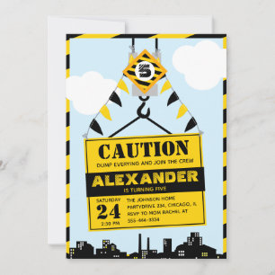 Construction Caution Sign Boy Birthday Party   Invitation
