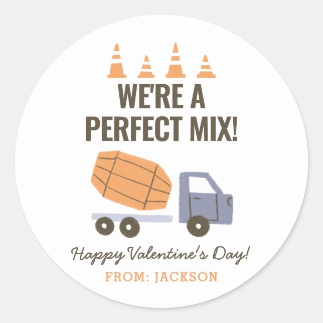 Construction Cement Mixer Kids Classroom Valentine Classic Round Sticker (Front)