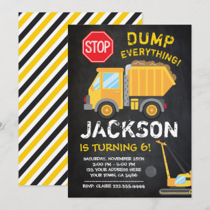 Construction Chalkboard Birthday Invitation