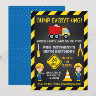 Construction Chalkboard Birthday Party any age Invitation