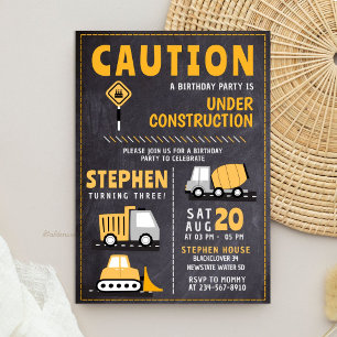 Construction Chalkboard Birthday Party Invitation