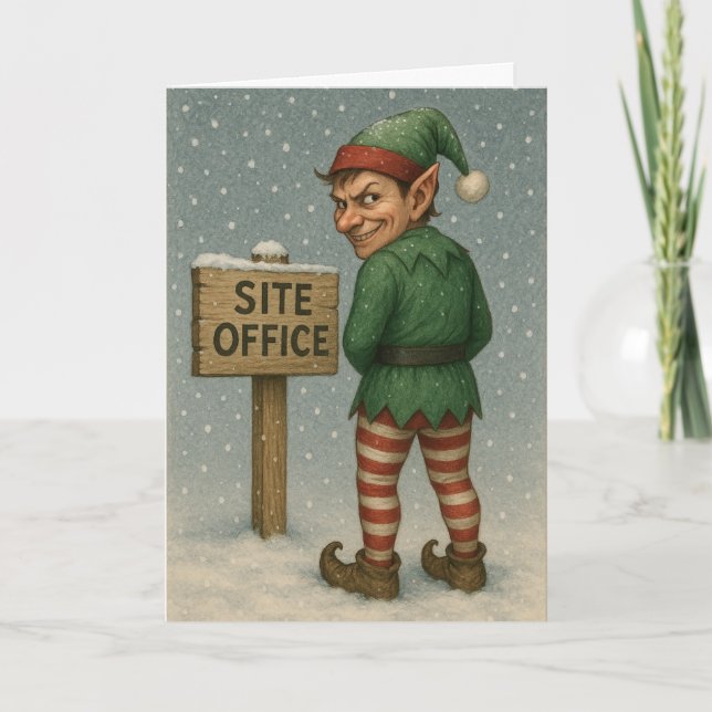 Construction Christmas card - naughty elf! (Front)