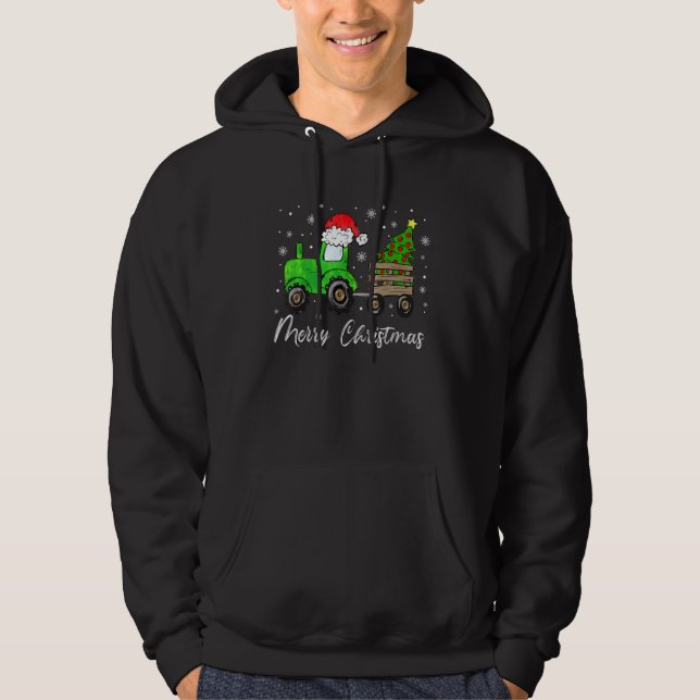 Construction Christmas Tree Truck Winter Boys Kids Hoodie (Front)