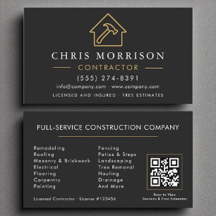Construction Company Black Gold Luxury QR Code Business Card