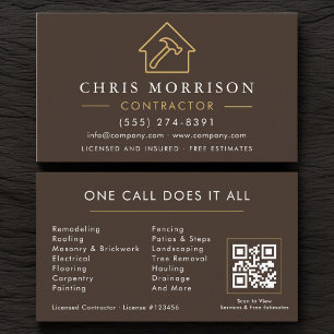 Construction Company Brown Gold QR Code Business Card
