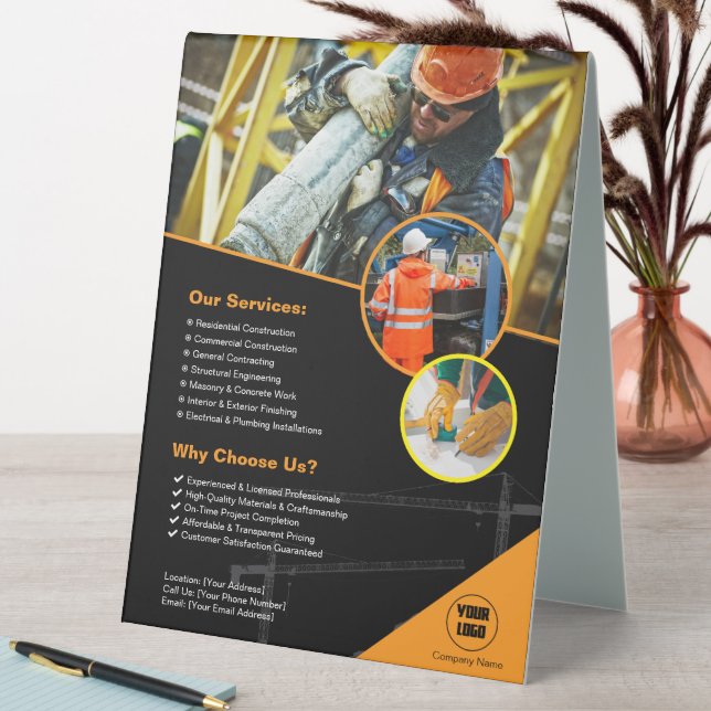 Construction Company Custom Table Tent Sign (In SItu (Table))