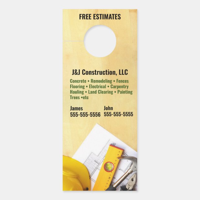 Construction Company Door Hanger (Front)