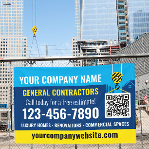 Construction Company QR Code Navy Blue Promotional Banner
