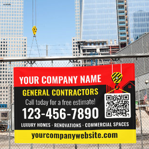 Construction Company QR Code Red Promotional Banner