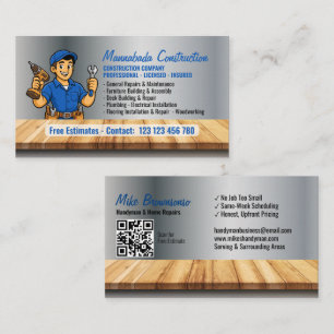 Construction Company Tool man CARTOON Business Card