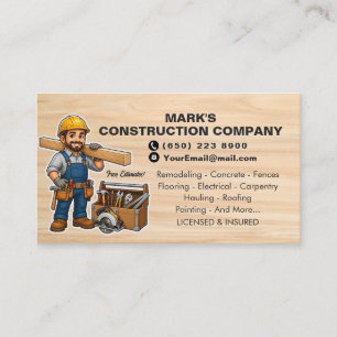 Construction Company Tool Man Contractor Business Card