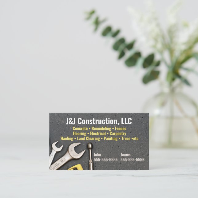Construction Company Tools Business Card (Standing Front)