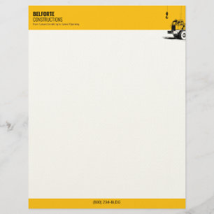 Construction Company Yellow & Black Crane Custom Letterhead
