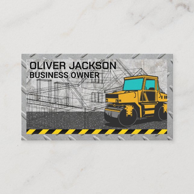Construction | Concrete  | Road Roller Blue Print Business Card (Front)