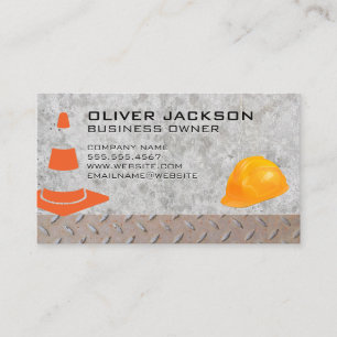 Construction Cone and Hard Hat   Steel Concrete Business Card