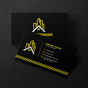 Construction Contractor Builder Remodeling Black Business Card