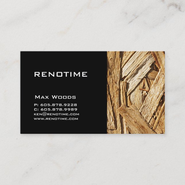 Construction Contractor Business Card Wood Black (Front)