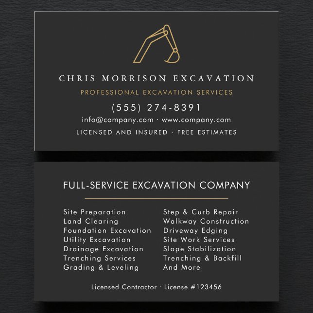 Construction Contractor Excavation Services Business Card (Creator Uploaded)