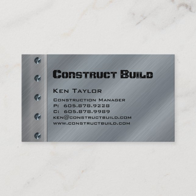 Construction Contractor Metal Business Card (Front)
