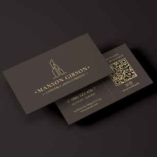 Construction Contractor Minimal Espresso QR Code Business Card