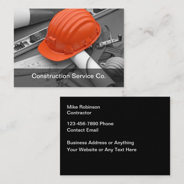 Construction Contractor Modern Business Cards  (Front/Back)