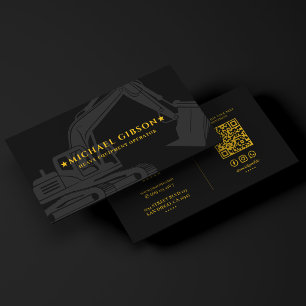 Construction Contractor Operator Black Yellow Business Card