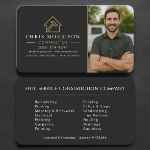 Construction Contractor Photo Black Gold Business Card