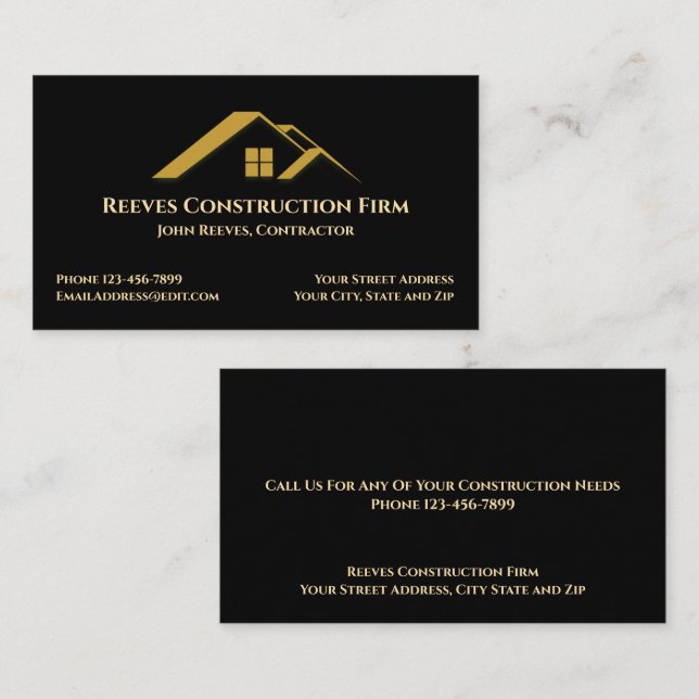 Construction Contractor Roofer Business Cards (Front/Back)