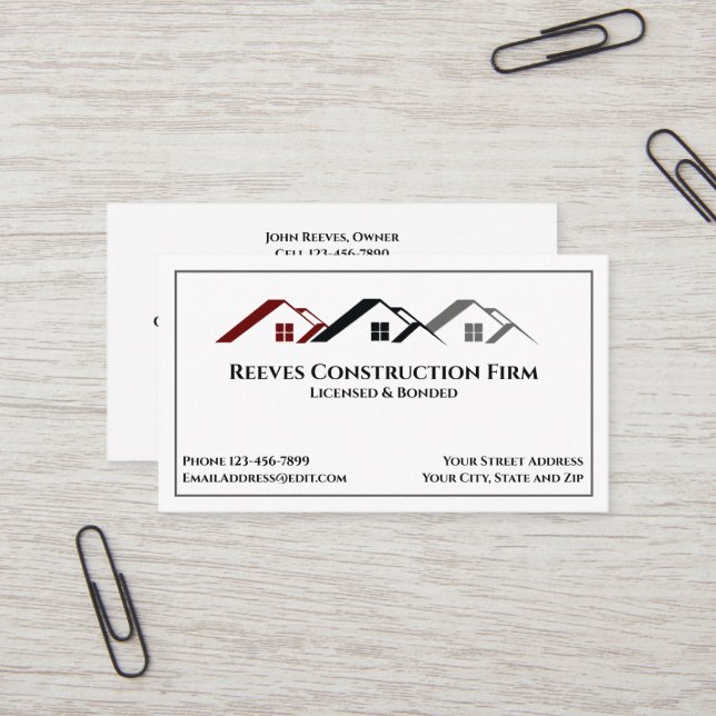 Construction Contractor Roofer Business Cards (Front/Back In Situ)