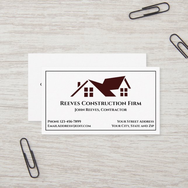 Construction Contractor Roofer Business Cards (Front/Back In Situ)
