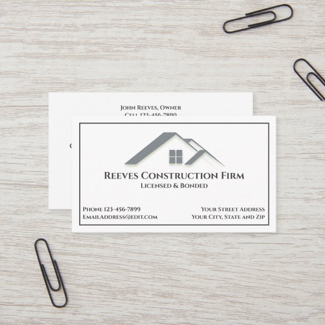 Construction Contractor Roofer Business Cards (Front/Back In Situ)