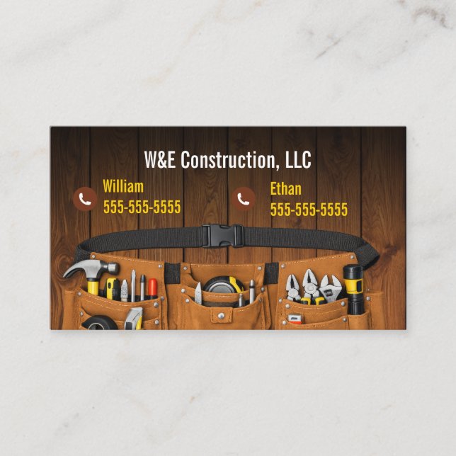 Construction Contractor Tool Belt Business Card (Front)