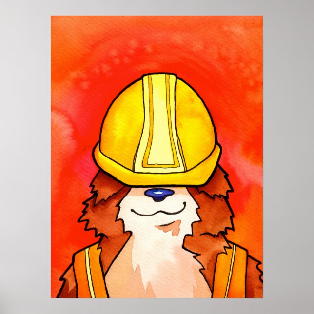 Construction Corgi Watercolor Poster (Front)
