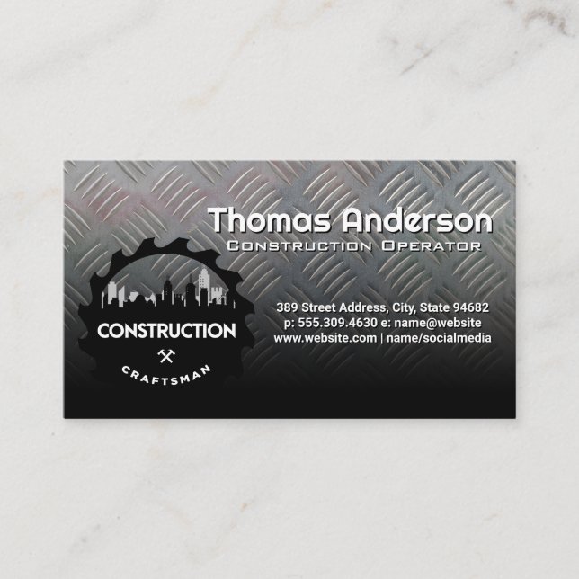 Construction Craftsman Logo | Steel Plate Business Card (Front)