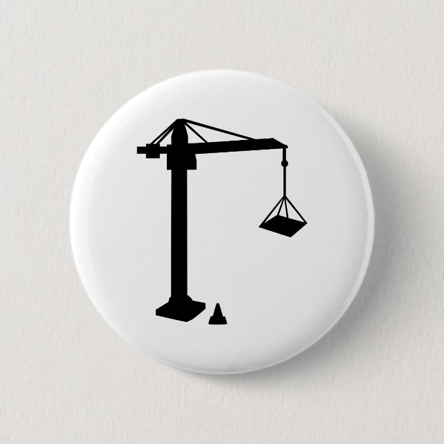 Construction crane 6 cm round badge (Front)