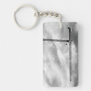 Construction Crane and Sky Black and White Photo Key Ring