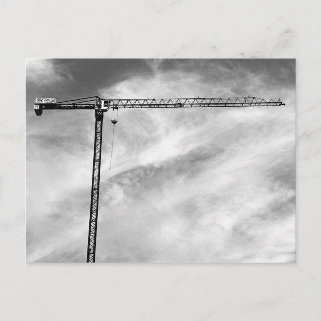 Construction Crane and Sky Black and White Photo Postcard (Front)