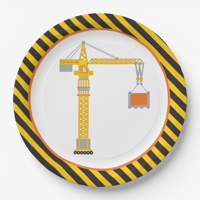 Construction Crane Birthday Party Paper Plate (Front)