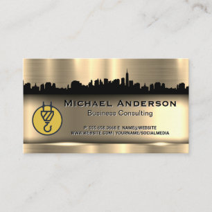 Construction Crane   City Skyline   Gold Metallic Business Card