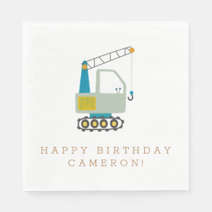 Construction Crane Custom Birthday Design Kids Napkin