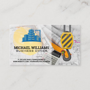 Construction Crane   Skyscraper   Blueprints  Business Card