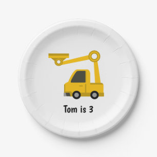 Construction Crane Truck Personalised Birthday  Paper Plate