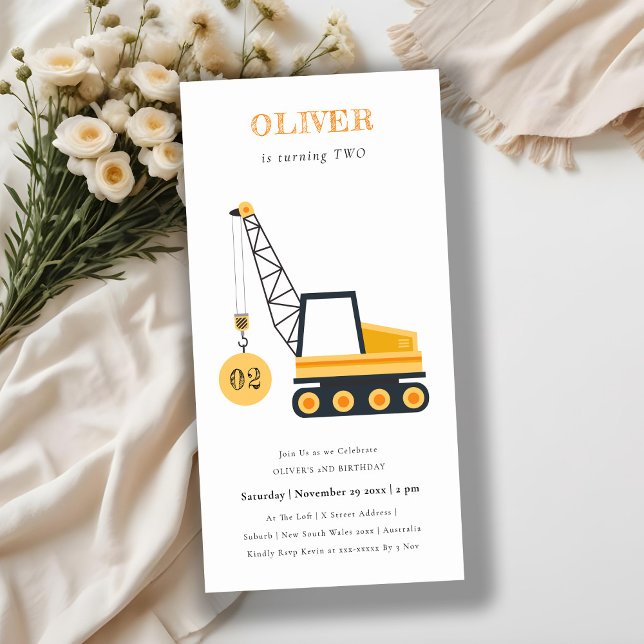 Construction Crane Vehicle Any Age Birthday Invite (Creator Uploaded)