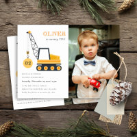 Construction Crane Vehicle Photo Birthday Invite