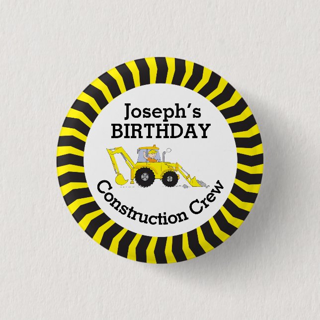 Construction crew boys birthday badge (Front)