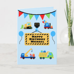 Construction Crew Cute Personalised Kids Birthday Card