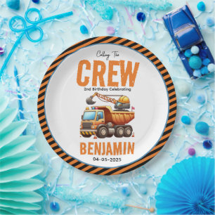 Construction Crew Dump Truck Boy 2nd Birthday Paper Plate