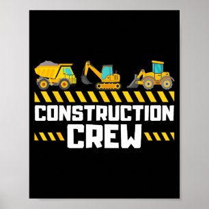 Construction Crew Worker Excavator Boys Girls Kids Poster
