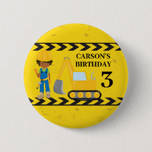 Construction Custom African American Birthday Boy 6 Cm Round Badge