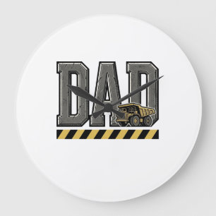 Construction Dad Vintage Engraving T-Shirt Design_ Large Clock